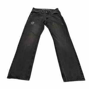 Indigo People Jeans Charcoal Wash Embroidered Straight Distressed‎ 34x34